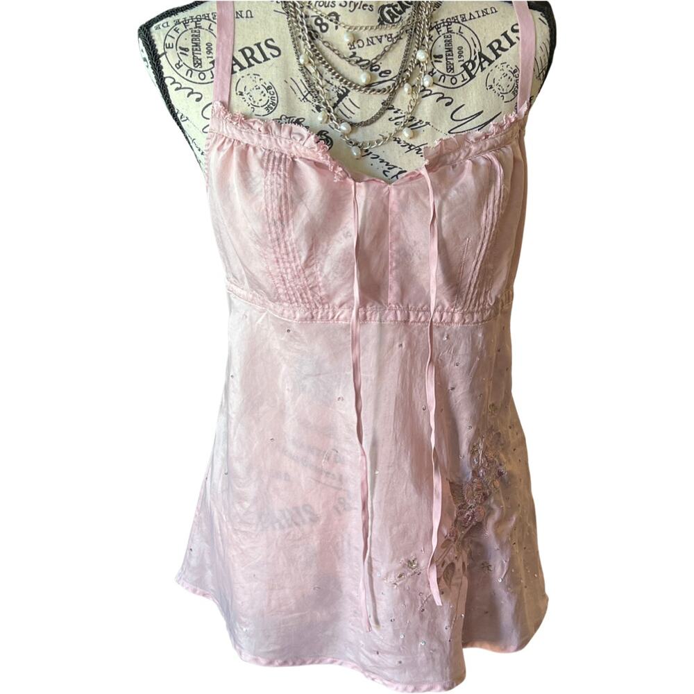 VINTAGE Y2K Express Pink Boho Silk Top Alt Fairycore Rebel Indie Sleaze M